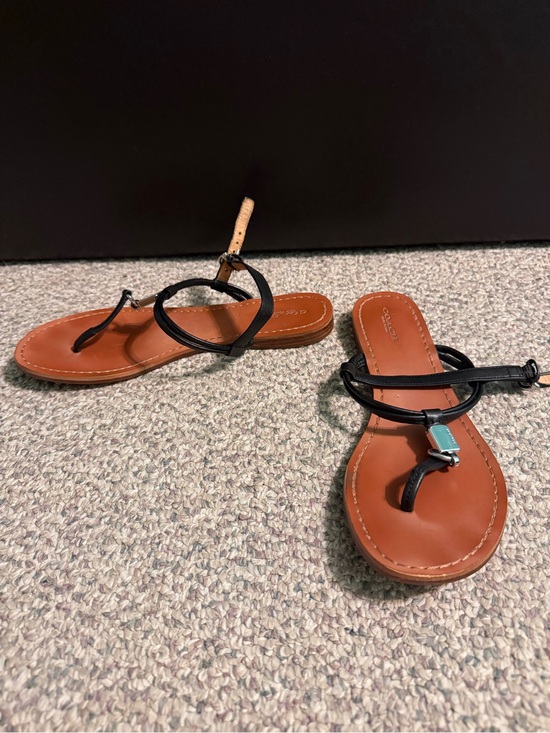 Coach Shoes - Coach Black Strap Brown Footbed Women's Sandals